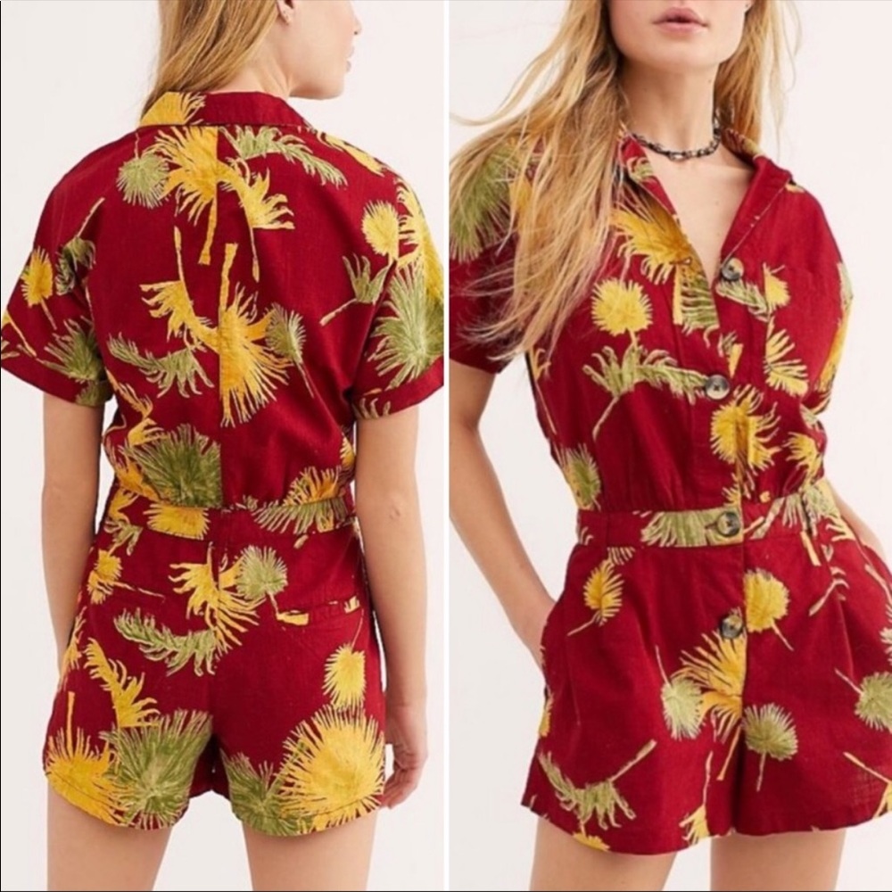 Free People Malibu Palm Leaf Tropical Romper M